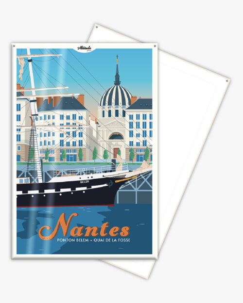 Affiche cartonnée Nantes Quai de la Fosse Ponton Belem Val de Loire