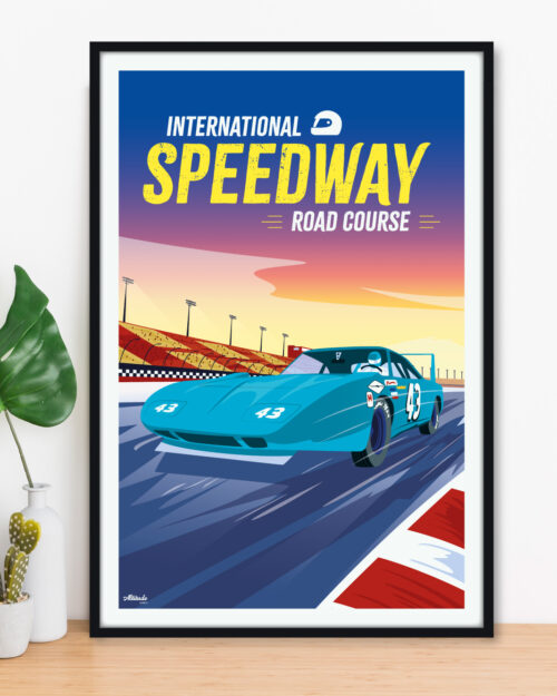 Affiche International Speedway Road Course. Course automobile type NASCAR sur circuit
