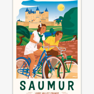 affiche-saumur-loire-valley-france-altitudeposters Affiche Saumur Loire Valley - Château - Vélo vintage