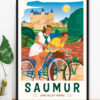 Affiche Saumur Loire Valley - Château - Vélo vintage