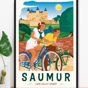 affiche-saumur-loire-valley-france-altitudeposters-img2 Affiche Saumur Loire Valley - Château - Vélo vintage