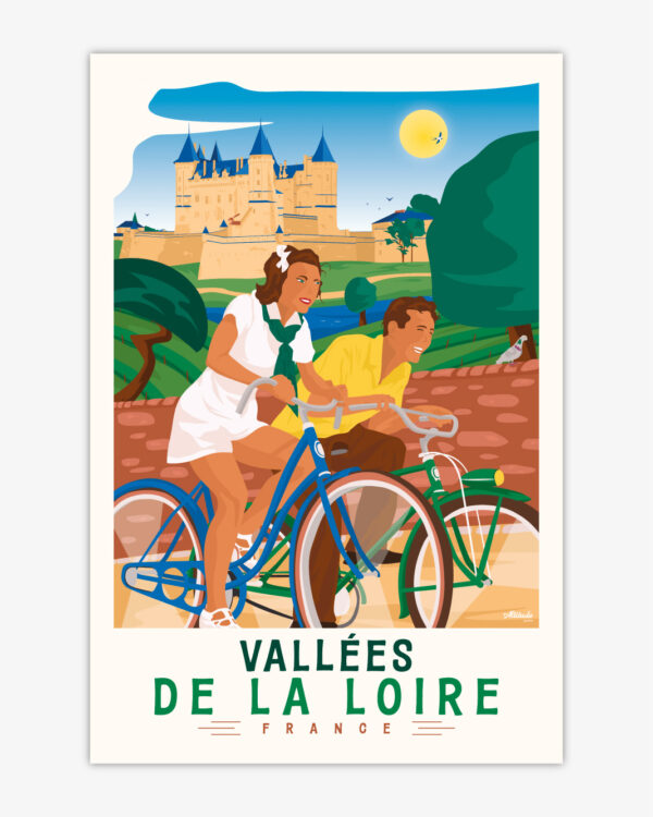 affiche-vallees-de-la-loire-altitudeposters Affiche Vallées de la Loire - Loire à vélo - Châteaux de la Loire - Vélo vintage